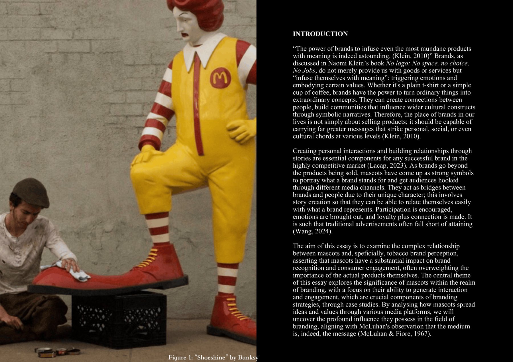 Introduction, beside Banksy's Shoeshine showing a man polishing a Ronald McDonald statue's shoe (Figure 1).