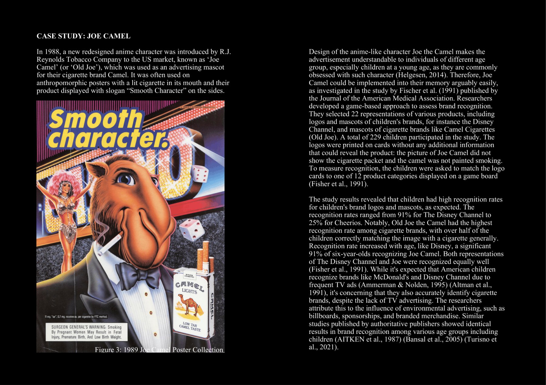 Case study: Joe Camel, with the 1989 'Smooth Character' Joe Camel poster (Figure 3) and the JAMA brand-recognition study.
