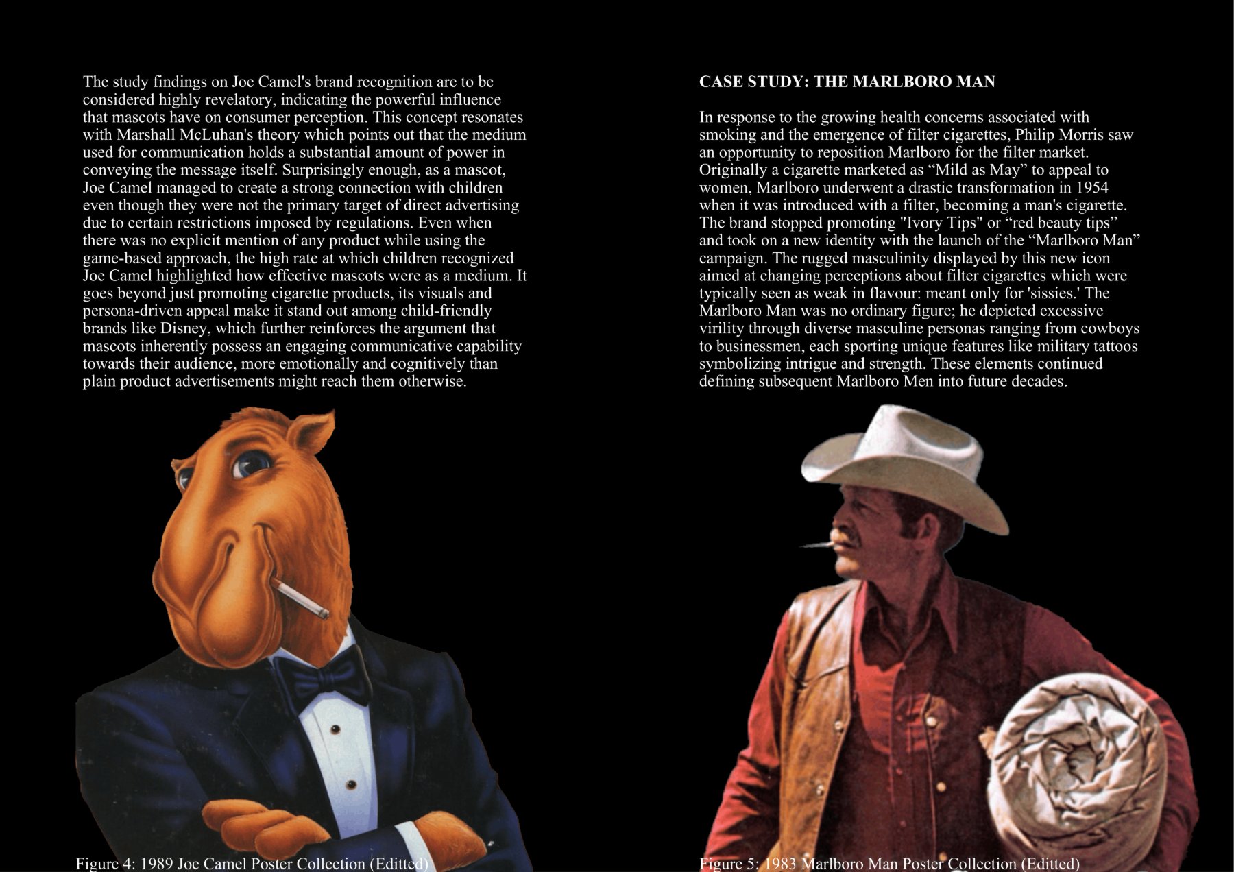 Joe Camel findings and the start of the Marlboro Man case study, with cut-out figures of Joe Camel and the Marlboro Man (Figures 4 and 5).