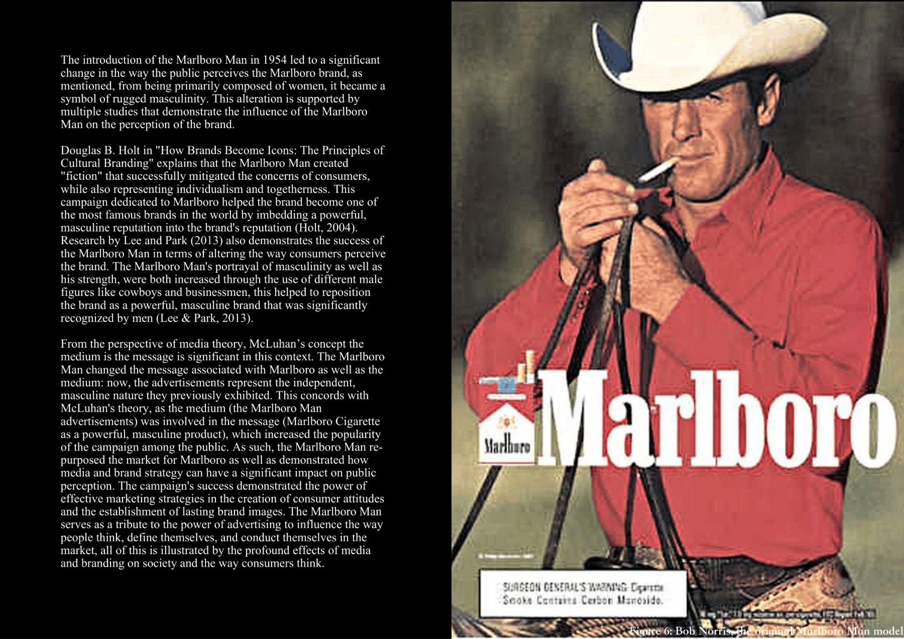 Marlboro Man analysis beside an original Marlboro Man poster with Bob Norris (Figure 6).